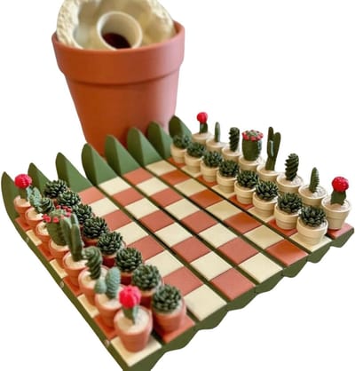 Schaakset Cactus Thema - Reis schaakbord - Strategisch Spel - Uniek Decoratief - 30 x 20 cm - Groen