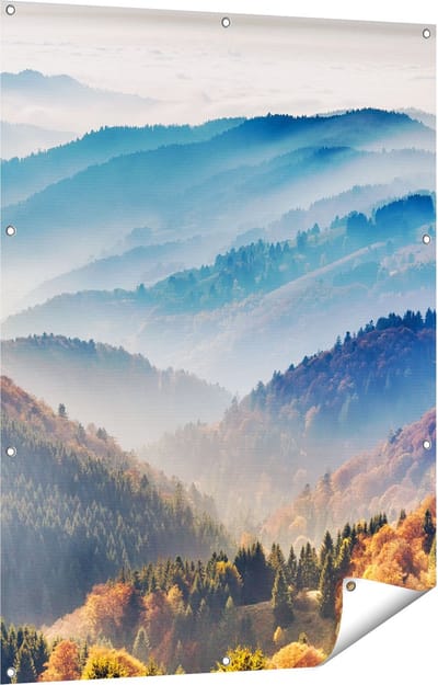 Gards Tuinposter Heuvel Landschap van het Zwarte Wout Bos - 90x120 cm - Tuindoek - Tuindecoratie - Wanddecoratie buiten - Tuinschilderij