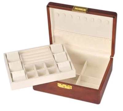 Massief Houten Sieradendoos met 2 Lagen en Slot - Vintage Fluwelen Organizer voor Sieraden