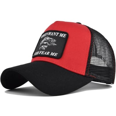 Lente Mannen Caps Baseballpetten Voor Vrouwen Zomer Ademende Snapback Mesh Hoeden Vis Patch Geborduurd Truckerpet Casual Zon Hoed 54-60CM red