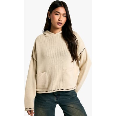 boohoo Dames Premium Dekdekensteek Detail Gebreide Hoody | Stone | Maat: Small