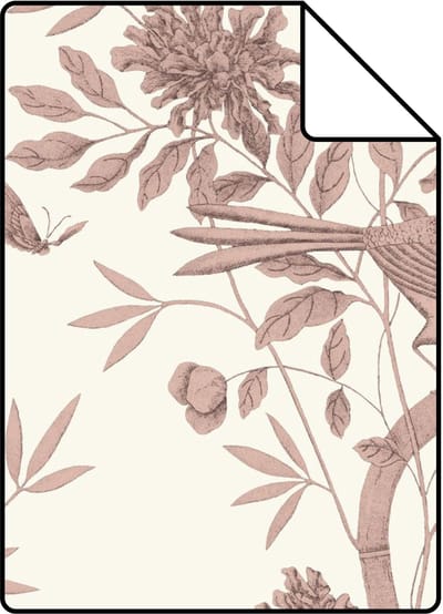 Proefstaal Origin Wallcoverings behang vogel gravure ivoor wit en glanzend koper bruin - 26,5 x 21 cm - 347457-S