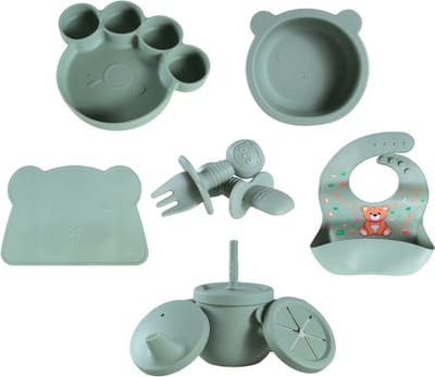 Sproudsy Serviesset Teddy Bear - Kinderservies - Kraamcadeau - Baby - 6-delig - Forest Green
