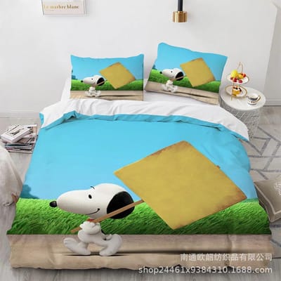 Snoopy Schattige Print Beddengoedsets Dekbed Quilt Bedsprei Dekbedovertrek Kussensloop 2-3 Stuks Sets Kinderen Volwassen Maat Woondecoratie US Queen 228x228cm