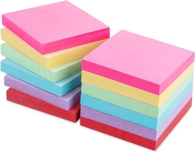 Zelfklevende Notities - Set van 12 - 1200 Vellen - 76x76 mm - 6 Kleuren - Markeringsbriefjes