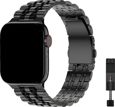 Innerlight® Grandeur - Zwart - 42/44/45/46/49mm - Metalen bandje geschikt voor Apple Watch - Stainless Steel Watch Band - Roestvrijstaal - Horlogeband - Geschikt als Apple watch bandje voor Series 1/2/3/4/5/6/7/8/9/10/11/SE/Ultra/Ultra 2