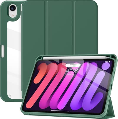 Geschikt Voor iPad Mini 7 Hoes en geschikt voor iPad Mini 6 hoes - Mini 2024 / 2021 Hoes - Solidenz Hybrid Bookcase Mini - Hoesje Met Pencil Houder - A2993 - A2995 - A2996 - A2567 - A2568 - A2569 - Groen