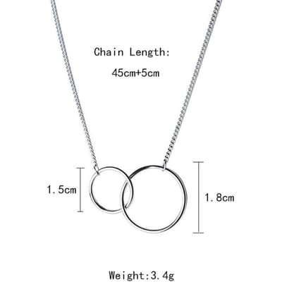 Collier Ras de Cou Double Cercle Rond en Argent Sterling 925 Chaîne Or Rose Bijou Pour Toujours Collier Femme Cadeau S-N333 45cm add 5cm argenté