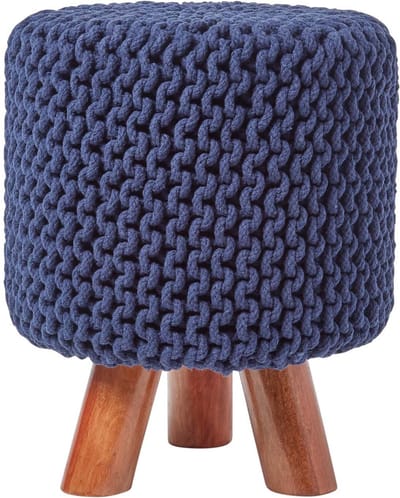 Homescapes Gebreide Voetenbank 42cm Hoog Marineblauw