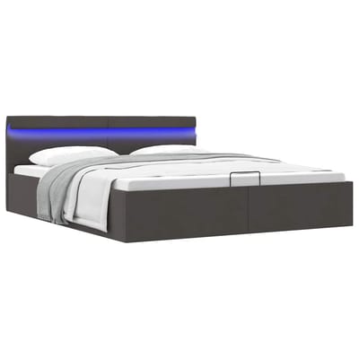 vidaXL - Bedframe - met - opbergruimte - en - LED - stof - donkergrijs - 160x200 - cm