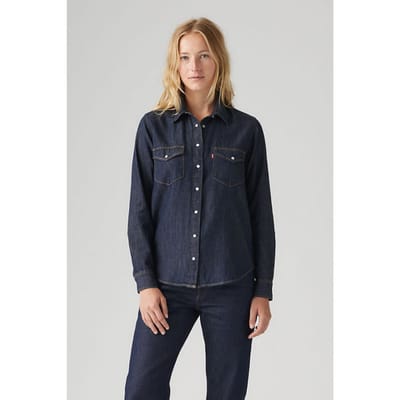 Levi's Iconic Western Linen+ Denim Shirt Size: S | Long-Sleeved Tops Outlet | Dames | Blauw