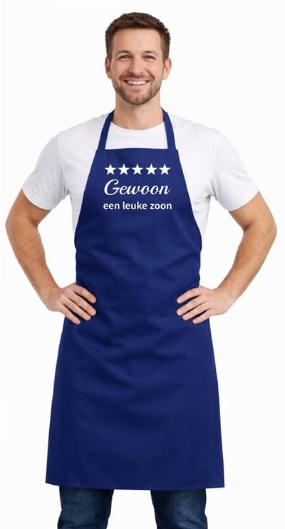 Keukenschort - Schort - BBQ schort - unisexschort - kookschort - 100% katoen - 65 x 90 cm - kleur blauw - Gewoon een leuke zoon