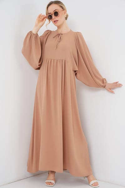 Geweven Patroon Maxi Jurk met Strik