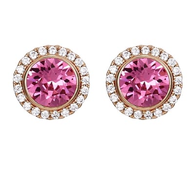 Behave Oorbellen dames – oosteker dames goudkleurkleur – roze kristal steen met afneembare ring met transparante kristallen