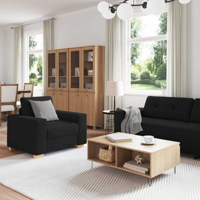 vidaXL Bank 3 pcs Zwart 221 x 80 x 80 cm Linnenmix Stoffen