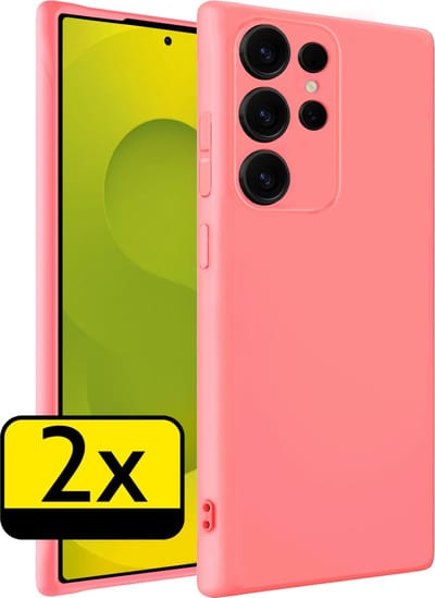 Hoesje - 2 Stuks - Geschikt voor Samsung Galaxy S25 Ultra - Sterk & Shockproof - Case Siliconen - Back Cover - Telefoon Hoes - Telefoonhoesjes - Licht Roze