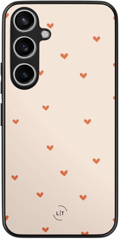 Leuke Telefoonhoesjes - Hoesje geschikt voor Samsung Galaxy A55 - Cute hearts - Backcover zwart - Print / Illustratie - Bruin