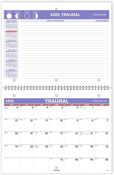 Wandkalender Maandelijks - Bureaukalender Jaarplanner - Afspraken Plannen - Inktbloeding Vrij Papier - 8-1/2 x 11 inch - Paars Rood