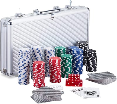 Linkforu - Luxe - Poker Set - 300 Chips - Aluminium Koffer - Kaarten - Dobbelstenen - Voor Casino Avonden Thuis