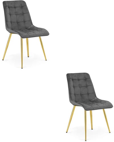 Set van 2 eetkamerstoelen SPLIT – Fluweel donkergrijs – Gouden poten – Modern design