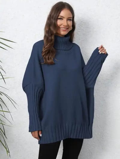 ASTRADAVI Winter Mode - Trui - Dames Gebreide Coltruien - Warme en Stijlvolle Oversized Pullover Sweater - One Size - Donkerblauw