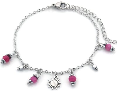 Armband - RVS - Stainless Steel - Zilverkleurig - Armbandje met bedels - Roze - Verstelbaar
