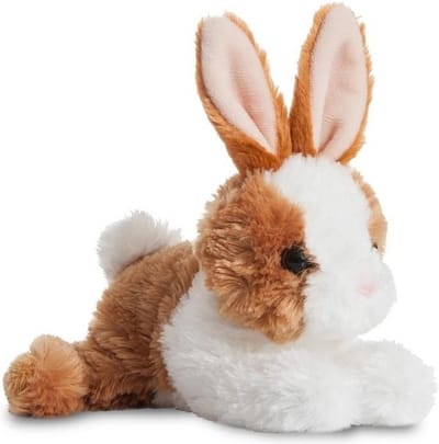 Aurora Pluche knuffel konijn - wit/bruin - 20 cm - boerderij dierenknuffel