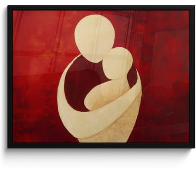 Poster in lijst - Fotolijst 70x50 cm - Posters - Abstract - Moeder - Kind - Rood - Posterlijst zwart - Decoratie - Wanddecoratie woonkamer - Muurdecoratie slaapkamer