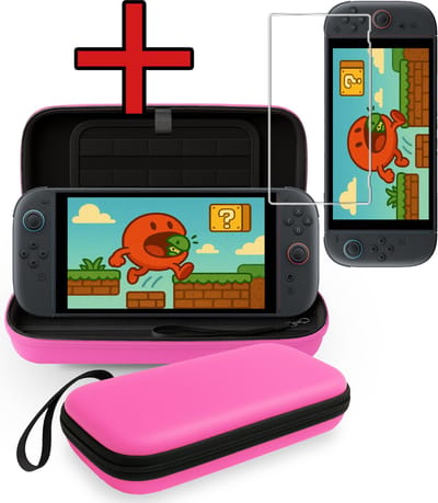 Hoes Geschikt voor Nintendo Switch 2 Case Hard Cover Bescherm Hoesje Koord Met Screenprotector - Case Geschikt voor Nintendo Switch 2 Hoes - Roze