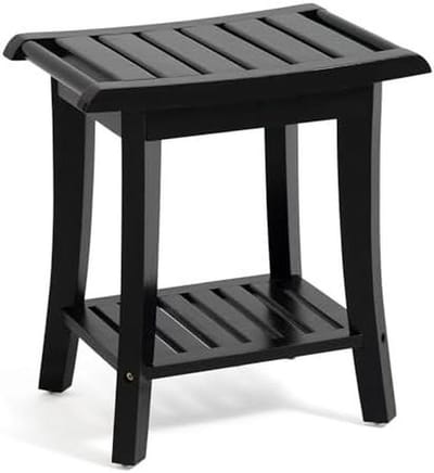Douchebank Bamboe - Badkruk Opbergplank - Comfortabel Douchen - Waterbestendige Coating - 16x12x17 Inch - Zwart
