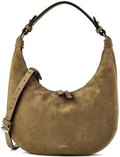 abro schoudertas Leather Suede Hobo Bag Nana Mini Mud kaki