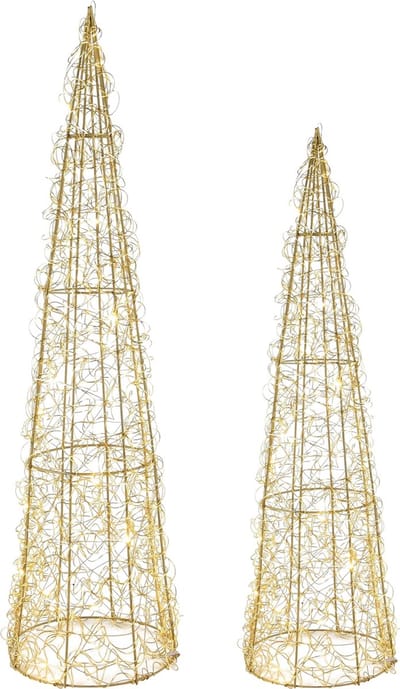 Dekoratief | Set 2 Kegel vorm 'Wired', goud, LED, 16x16x60cm | A245858