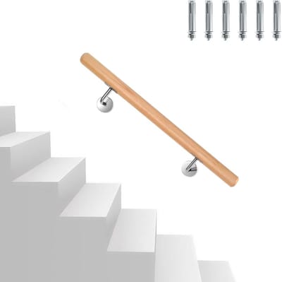 Houten Leuning - Trapleuning Wand - Veilige Trap - Massief Beukenhout - 50 cm - Licht Walnoot