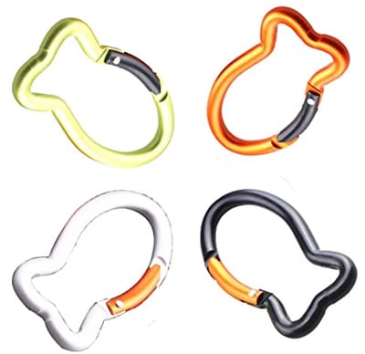 4 Stuks Visgraatvorm Sleutelhanger Clips - Mini Karabijnhaak van Aluminium voor Duurzame Snelsluiting en Automatische Vergrendeling - Perfect voor Thuis, Kamperen, Vissen en Sport