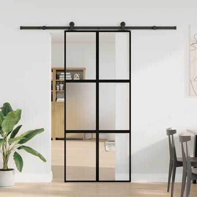 vidaXL - Schuifdeur - met - beslag - 90x205 - cm - gehard - glas - en - aluminium