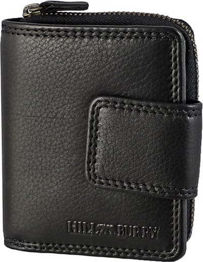 HillBurry Compacte Dames Portemonnee met Clip en Rits - Leren Portefeuille - Klein Model - RFID - Leer - Zwart
