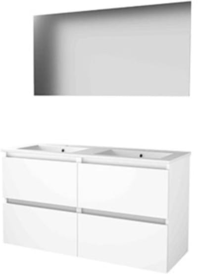 Basic-Line Ultimate 46 Badkamermeubelset - 120 x 46 cm - Greeploos - 4 Lades - Keramische Wastafel - 2 Kraangaten - Spiegel met Indirecte LED Verlichting - Ice White