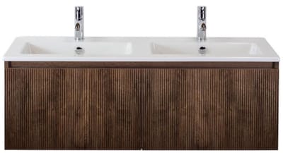Frozen 3D Badmeubelset 120 cm - Greeplijst in Kleur - Dark Oak - Keramische Wastafel Wit Dubbel 2 Kraangaten