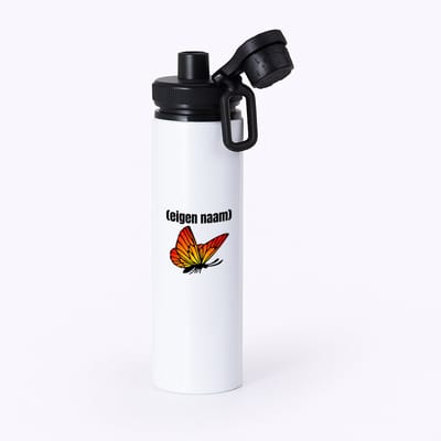 Hacebo® - oranje vlinder met eigen naam waterfles met draaidop zwart - Vlinder - dieren liefhebber - iemand die houdt van vlinders - verjaardag - cadeau - kado - geschenk - water fles - 850ML