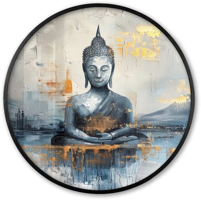 Poster in lijst Rond - Fotolijst 60x60 cm - Posters - Buddha - Goud - Abstract - Modern - Ronde posterlijst zwart - Decoratie - Wanddecoratie woonkamer - Muurdecoratie slaapkamer