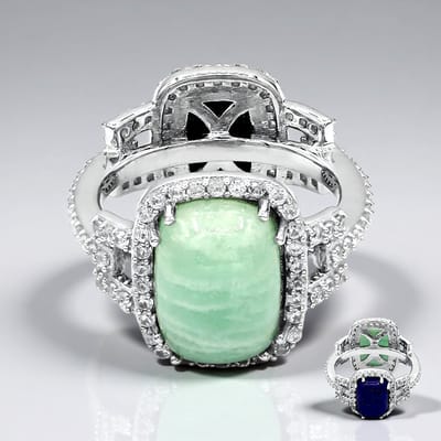 Cavill - Antieke Elegante Ring 925 Zilver met 4.685 ct Amazoniet en 2.205 ct Lapis Lazuli - Rondgeslepen Zirkon 108 stuks