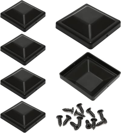 Set van 6 Weerbestendige Plastic Fence Post Caps 9 x 9 cm Zwart - Beschermende Hoofden voor Tuinhekken met Bevestigingsschroeven