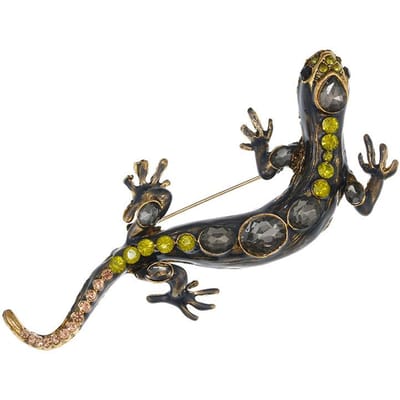 SALAMANDER BROCHE Speld Grijs Groen Strass Zwart Emaille Kostuumjuwelen black