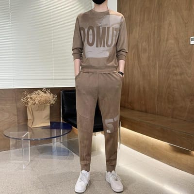 Costume de sport décontracté pour hommes printemps et automne nouveau sweat-shirt à col rond costume ample et beau 4XL gray
