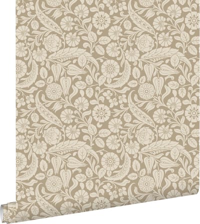 ESTAhome behang bloemmotief donker beige - 50 x 900 cm - 139783