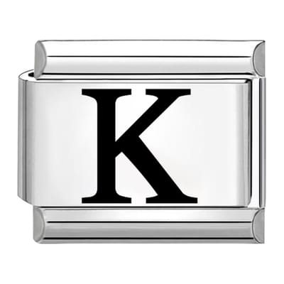 Quiges - Schakel - Bedel - 9mm - charms - Laser alfabet - letter K - Geschikt voor - armband - Schakelarmband - italy bedels armband