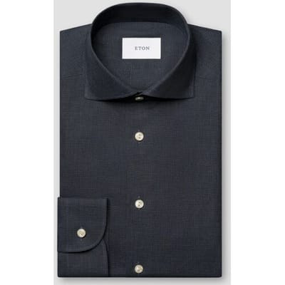Eton Overhemd Allover Micro Check Brushed Cotton Signature Flanel Navy / male