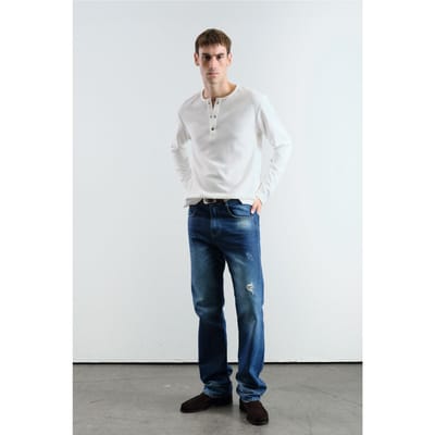 Slim Fit Knopkraag Lange Mouwen T-Shirt
