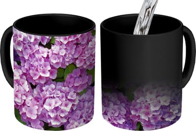 Magische Mok - Foto op Warmte Mokken - Koffiemok - Bloemen - Hortensia - Struik - Roze - Bloemblaadjes - Magic Mok - Beker - 350 ML - Theemok
