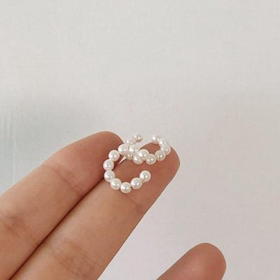 Manchette d'oreille élégante simple cercle perle faux piercing clip sur boucles d'oreilles pour femmes mode Egirl perles earcuff boucles d'oreilles bijoux brown